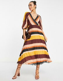 エイソス レディース ワンピース トップス ASOS DESIGN pleated wrap midi dress in multi stripe Multi stripe