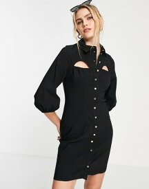 リバーアイランド レディース ワンピース トップス River Island cut-out mini shirt dress in black Black