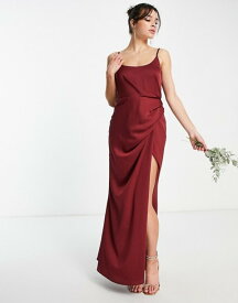 エイソス レディース ワンピース トップス ASOS DESIGN Bridesmaid cami maxi dress with drape detail skirt in wine Wine