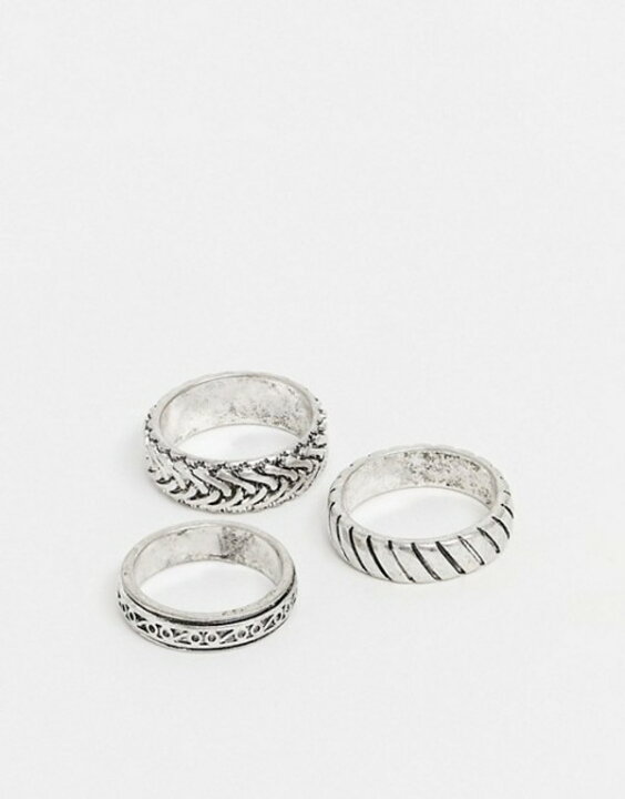 2844円 【正規逆輸入品】 エイソス メンズ リング アクセサリー ASOS DESIGN 8 pack mixed ring set with embossing and snake in burnished silver SILVER