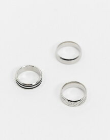 エイソス メンズ リング アクセサリー ASOS DESIGN 3-pack stainless steel slim band rings set in silver tone SILVER