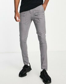 エイソス メンズ カジュアルパンツ ボトムス ASOS DESIGN super skinny pants with front pockets in charcoal Dark shadow