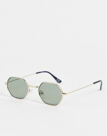 エイソス メンズ サングラス・アイウェア アクセサリー ASOS DESIGN 90's/Retro mini angled sunglasses in gold recycled metal with dark green lens GOLD