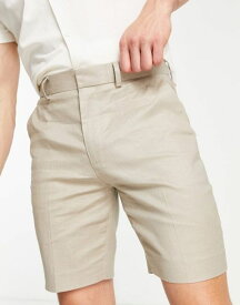 エイソス メンズ ハーフパンツ・ショーツ ボトムス ASOS DESIGN skinny linen mix smart shorts in stone STONE