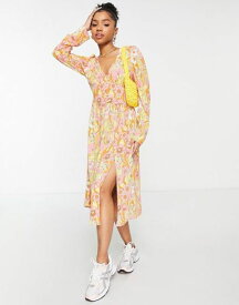 モンキ レディース ワンピース トップス Monki v-neck long sleeve midi dress in retro floral Multi