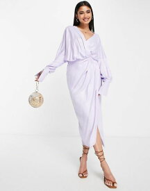 エイソス レディース ワンピース トップス ASOS EDITION satin drape midi dress with wrap bodice and skirt in lilac Lilac