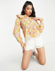 モンキ レディース シャツ トップス Monki recycled polyester frill collar shirt in retro floral print Multi