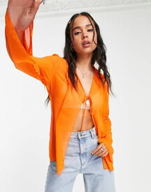 ウィークデイ レディース Tシャツ トップス Weekday recycled polyester tie front blouse in bright orange Orange