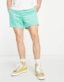 エイソス メンズ ハーフパンツ・ショーツ ボトムス ASOS DESIGN slim shorts with peace embroidery in mint cord Neptune Green