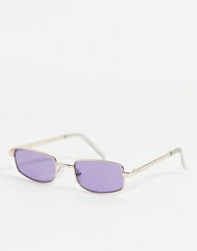 エイソス メンズ サングラス・アイウェア アクセサリー ASOS DESIGN rectangle sunglasses in gold with purple lens Gold