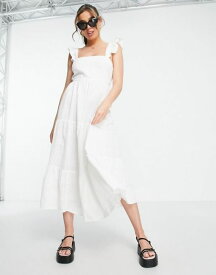 ニュールック レディース ワンピース トップス New Look tie back ruffle strap tiered midi dress in white White