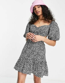 ミスセルフフリッジ レディース ワンピース トップス Miss Selfridge linen blend cut out mini tea dress in polka dot White