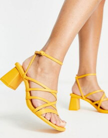 プルアンドベアー レディース サンダル シューズ Pull&Bear strappy mid block heeled sandal in orange ORANGE