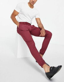 エイソス メンズ カジュアルパンツ ボトムス ASOS DESIGN skinny soft tailored smart pant in burgundy jersey with cuff Burgundy