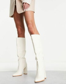 パブリックデザイア レディース ブーツ・レインブーツ シューズ Public Desire Posie heel knee boots in off white Off-white