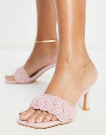グラマラス レディース サンダル シューズ Glamorous braided mid heel mule sandals in pink pink