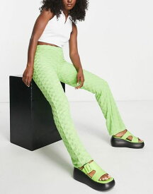 トップショップ レディース カジュアルパンツ ボトムス Topshop checkerboard print devore flare pants in green - part of a set GREEN