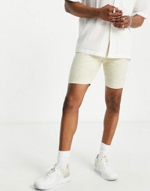 エイソス メンズ ハーフパンツ・ショーツ ボトムス ASOS DESIGN smart skinny cotton mix basketweave shorts in stone STONE