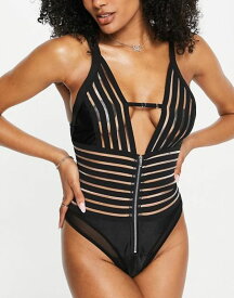 ラブアンドアザーシングス レディース シャツ トップス Love & Other Things mesh stripe bodysuit in black Black
