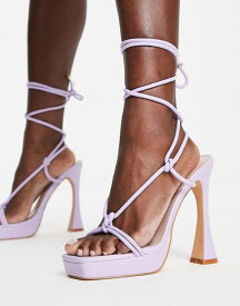 グラマラス レディース サンダル シューズ Glamorous knot front platform heel sandals in lilac LILAC