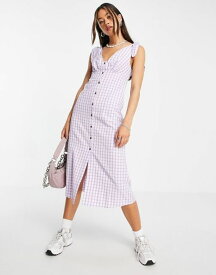 トップショップ レディース ワンピース トップス Topshop button through tie shoulder midi dress in lilac check LILAC