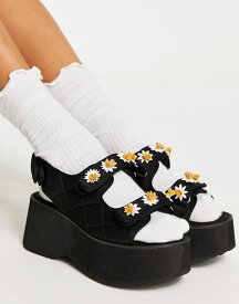 エイソス レディース サンダル シューズ ASOS DESIGN Task daisy trim sporty flatform sandals in black Black