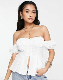 エイソス レディース シャツ トップス ASOS DESIGN off-shoulder corset top with puff sleeves in white WHITE