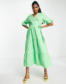 インザスタイル レディース ワンピース トップス In The Style x Jac Jossa exclusive wrap detail tiered midi dress in green GREEN