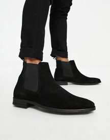 エイソス メンズ ブーツ・レインブーツ シューズ ASOS DESIGN chelsea boots in black suede with black sole Black