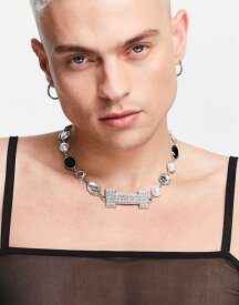 エイソス メンズ ネックレス・チョーカー アクセサリー ASOS DESIGN festival necklace with faux pearl and crystals Black