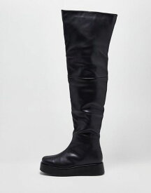 パブリックデザイア レディース ブーツ・レインブーツ シューズ Public Desire Exclusive Rosie flat over the knee boots in black Black