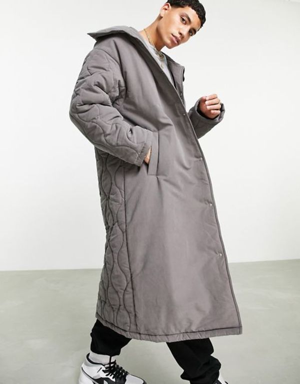 エイソス メンズ ジャケット・ブルゾン アウター DESIGN oversized funnel neck puffer jacket with  quilted panel in gray Gray - perpusmari.ptun-denpasar.go.id