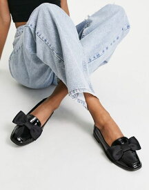 エイソス レディース スリッポン・ローファー シューズ ASOS DESIGN Mentor bow loafer flat shoes in black patent Black patent