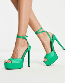 エイソス レディース ヒール シューズ ASOS DESIGN Nation stiletto platform heeled sandals in green Green satin