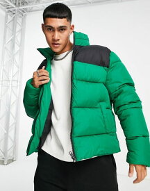 エイソス メンズ ジャケット・ブルゾン アウター ASOS DESIGN puffer jacket with contrast panel in green MID GREEN