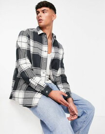 リバーアイランド メンズ シャツ トップス River Island textured check shirt in mono Black