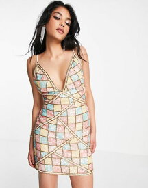 エイソス レディース ワンピース トップス ASOS DESIGN embellished mini dress in pastel mosaic Multi mosiac