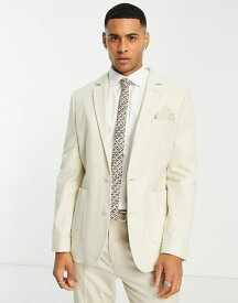 エイソス メンズ ジャケット・ブルゾン アウター ASOS DESIGN skinny blazer in ecru cotton herringbone STONE