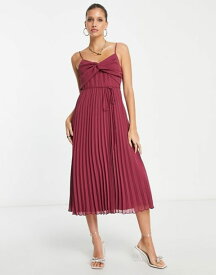 エイソス レディース ワンピース トップス ASOS DESIGN twist front pleated cami midi dress with belt in oxblood OXBLOOD