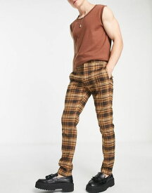 エイソス メンズ カジュアルパンツ ボトムス ASOS DESIGN skinny smart pants in brown check BROWN