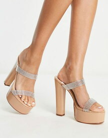 シミ レディース ヒール シューズ Simmi London Angel platform rhinestone mules in clear and beige BEIGE