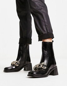 【送料無料】 リバーアイランド レディース ブーツ・レインブーツ シューズ River Island leather chain detail ankle boot in black Black
