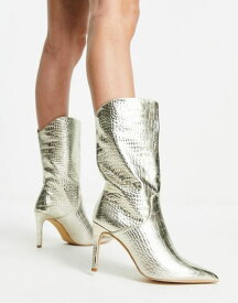 【送料無料】 パブリックデザイア レディース ブーツ・レインブーツ シューズ Public Desire Lisel curved ankle boot in gold metallic croc GOLD