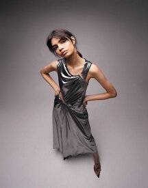 【送料無料】 トップショップ レディース ワンピース トップス Topshop asymmetric metallic cut out midi dress in silver SILVER