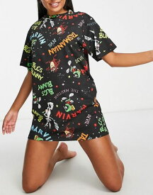 【送料無料】 エイソス レディース ワンピース トップス ASOS DESIGN Looney Tunes sleep tee in black Black