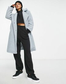 【送料無料】 キューイーディーロンドン レディース コート アウター QED London oversized longline borg coat in blue BLUE