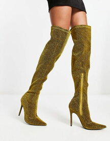 【送料無料】 パブリックデザイア レディース ブーツ・レインブーツ シューズ Public Desire Dasha over the knee boots in gold glitter GOLD