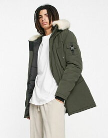 【送料無料】 シックスジュン メンズ ジャケット・ブルゾン アウター Sixth June parka jacket in khaki with faux fur hood and buckle detail GREEN