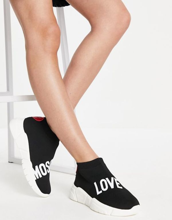 贈答 ラブ モスキーノ レディース 靴下 アンダーウェア Love Moschino Logo Sock Trainer In Black Black  レディース