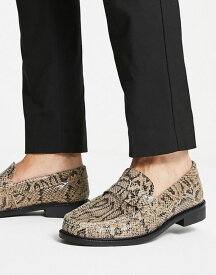 【送料無料】 エイチ バイ ハドソン メンズ スリッポン・ローファー シューズ H by Hudson Exclusive Alex loafers in beige snake leather NEUTRAL